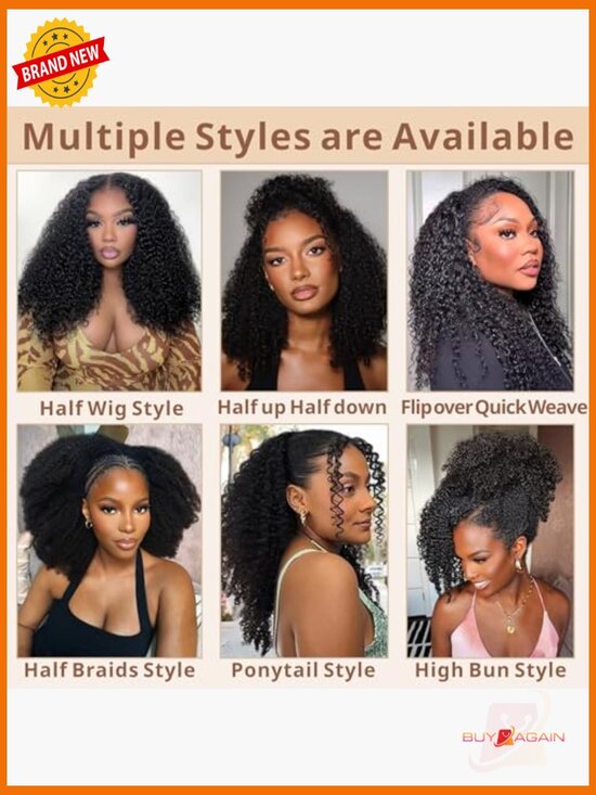 Kinky Curly Half Wig Human Hair 200% Density 3 In 1 Glueless Wear and Go 200 Density Wear Go Half Wig Human Hair Kinky Curly Headband  main image 3